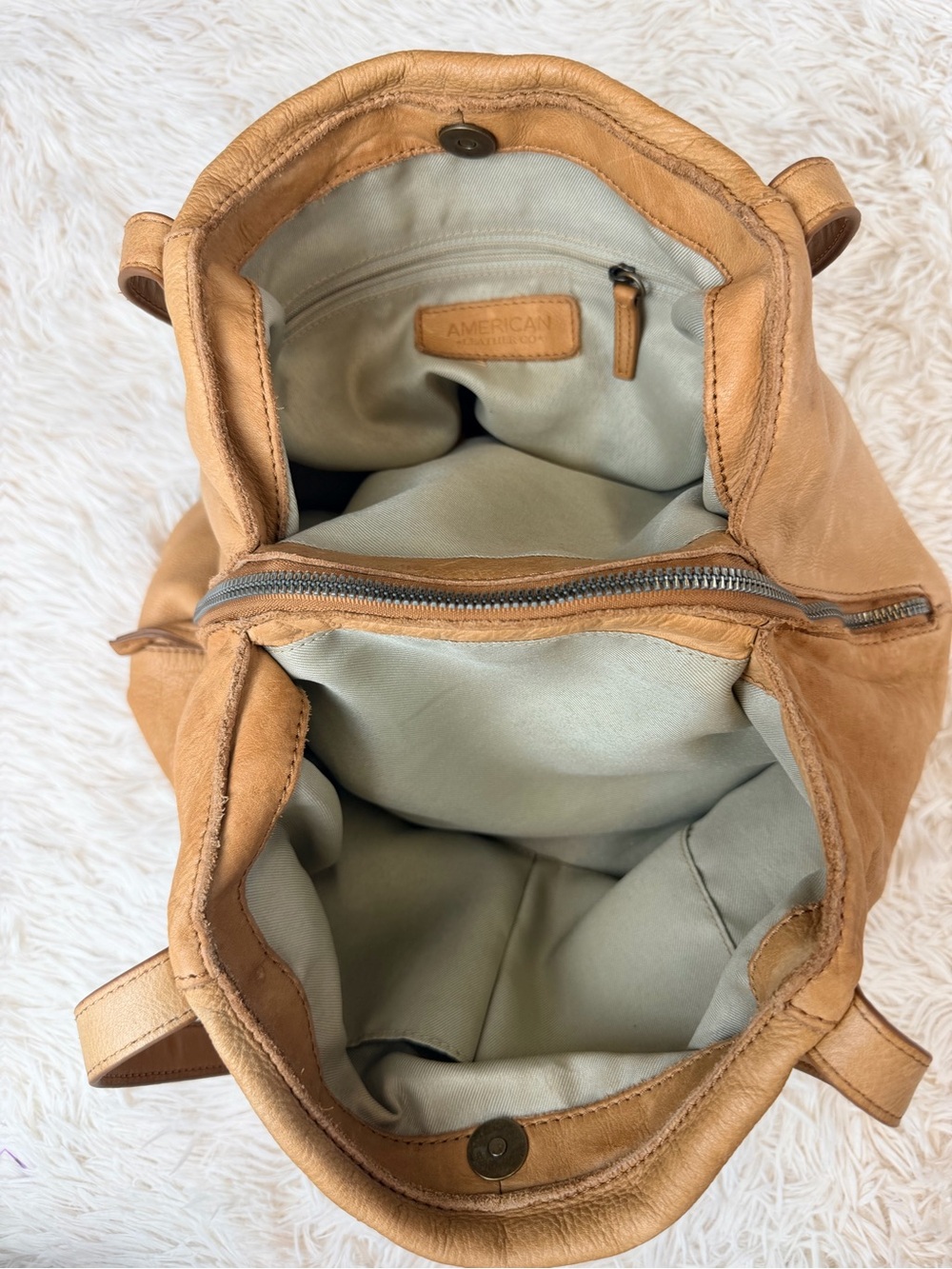 American Leather Co Liberty Tote Tan Genuine Leather Shoulder Hobo Bag Boho - Picture 6 of 16